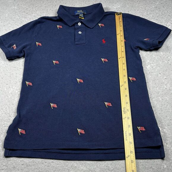 Ralph Lauren Shirt Boys Size Medium Blue Embroidered USA Flag Allover Print - Picture 7 of 11